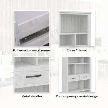 Bookshelf Bookcase 5 Tier 2 Drawers Solid Mt Ash Timber Wood - White