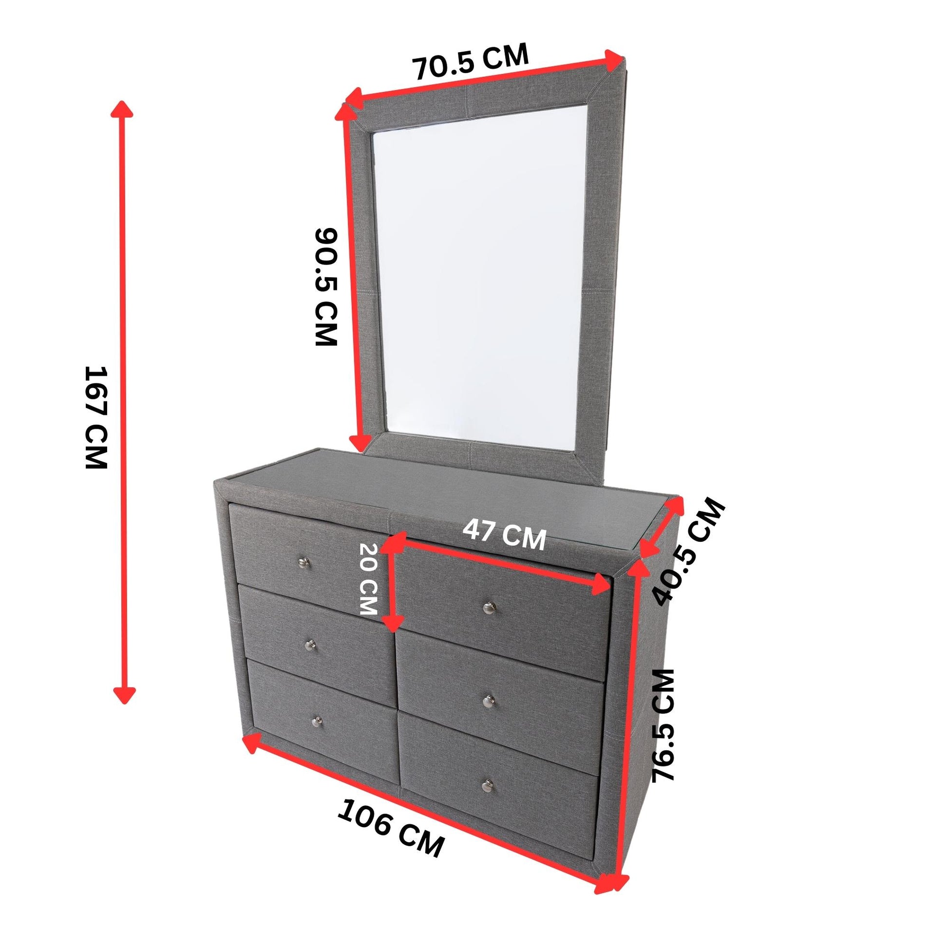 Dresser Mirror For Vanity Dressing Table - Light Grey