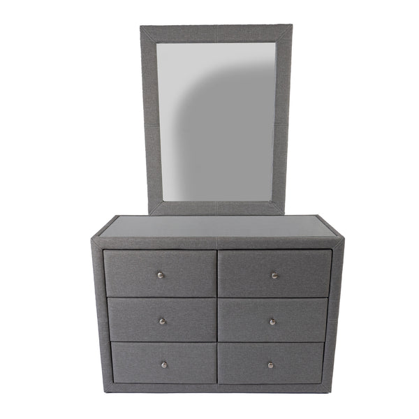  Dresser Mirror 6 Chest Of Drawers Bedroom Storage Cabinet - Light Grey