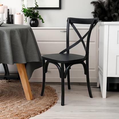 Dining Chair X-Back Solid Timber Wood Seat Black