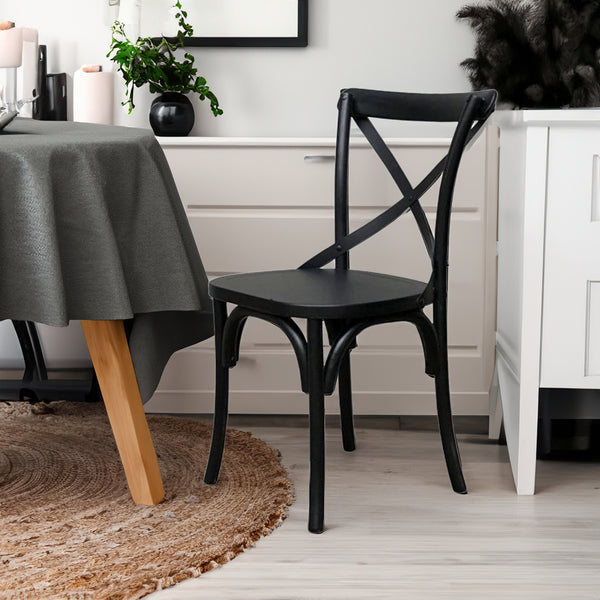  Dining Chair X-Back Solid Timber Wood Seat Black