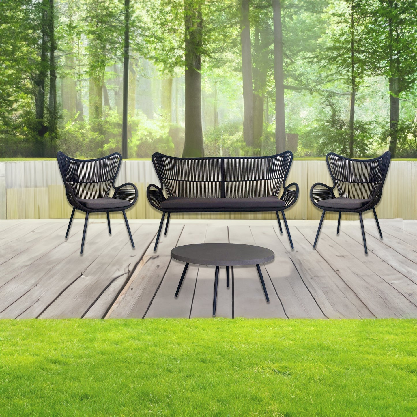 4Pc Outdoor Sofa Set With Cement Top Coffee Table 