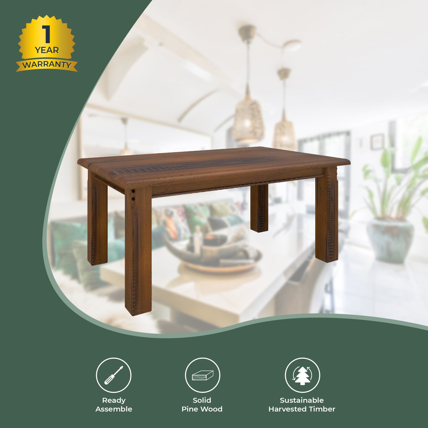 Dining Table 180Cm Solid Pine Wood Home Dinner Furniture - Dark Brown