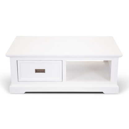 Coffee Table 120Cm Solid Acacia Timber Wood Coastal Furniture - White