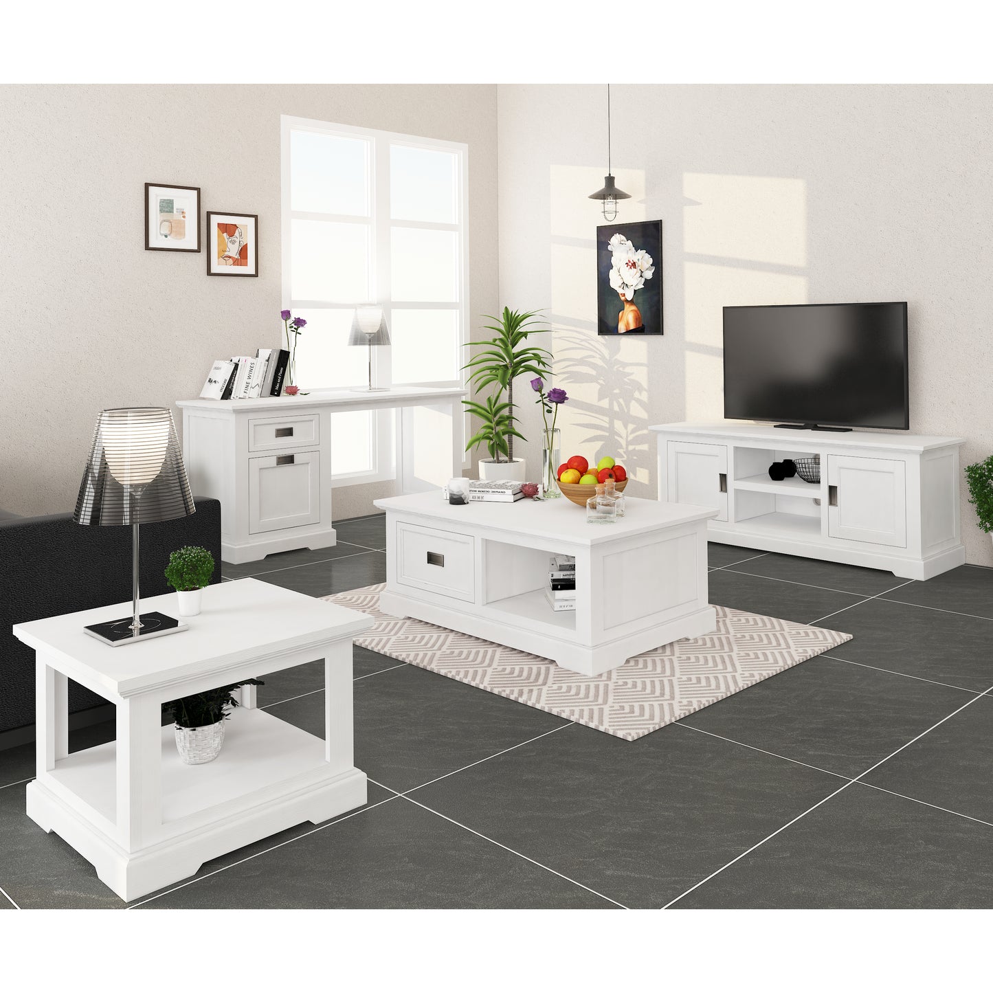 Study Computer Desk 150Cm Office Executive Table Solid Acacia Wood -White