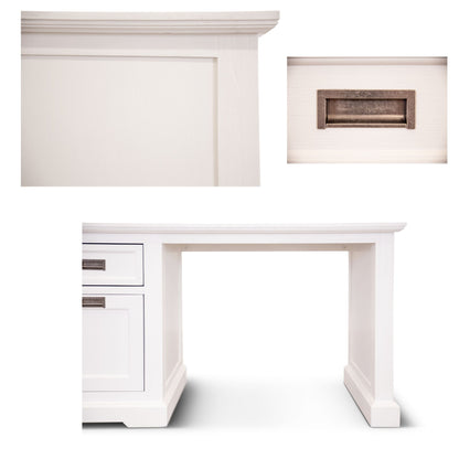 Study Computer Desk 150Cm Office Executive Table Solid Acacia Wood -White