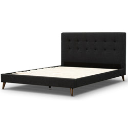 Queen Bed Platform Frame Fabric Upholstered Mattress Base - Charcoal