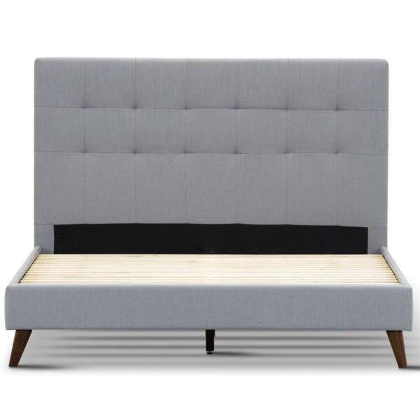  King Single Bed Platform Frame Fabric Upholstered Mattress Base - Grey