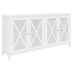 Buffet Table 180Cm 4 Glass Door Solid Acacia Wood Hampton Furniture -White