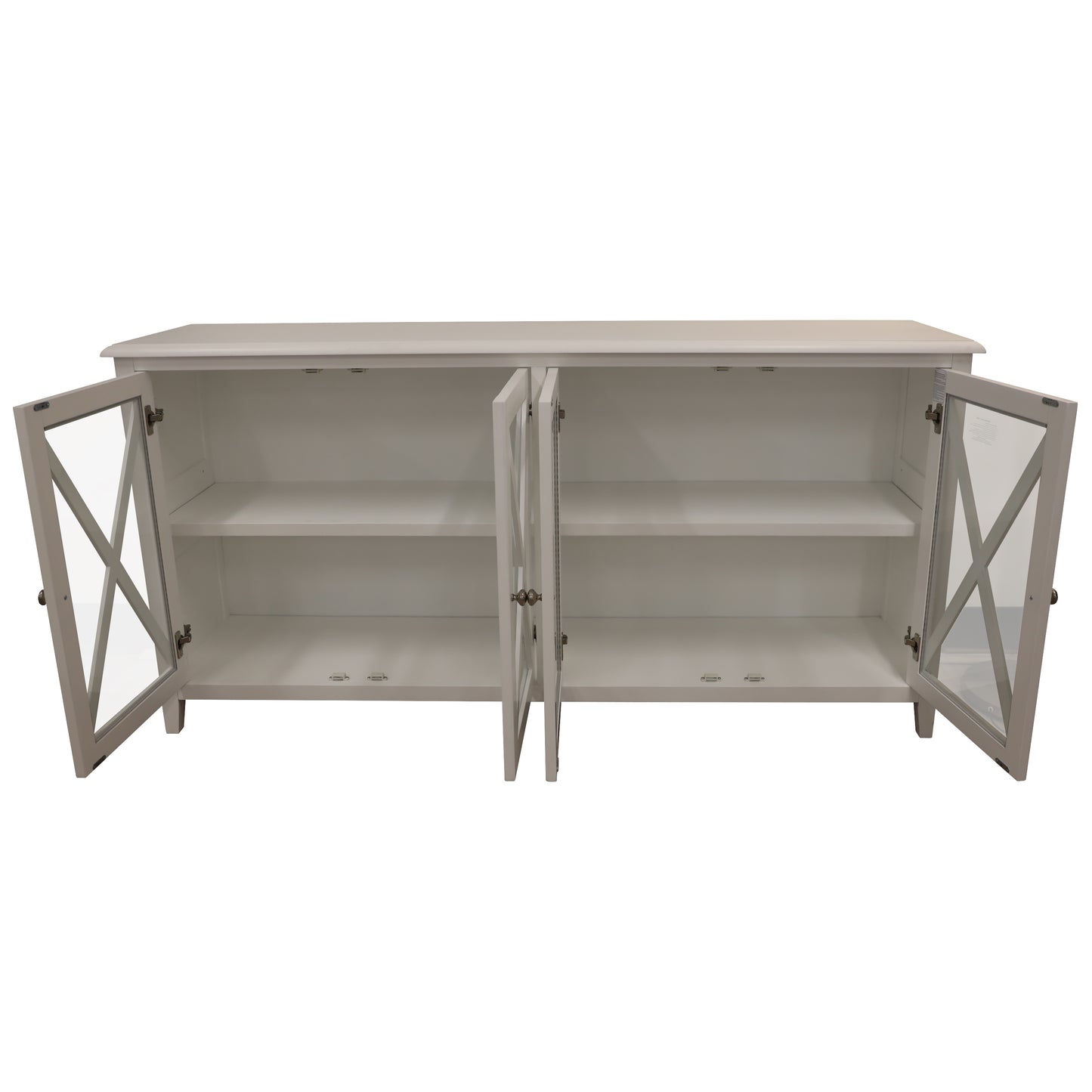 Buffet Table 180Cm 4 Glass Door Solid Acacia Wood Hampton Furniture -White