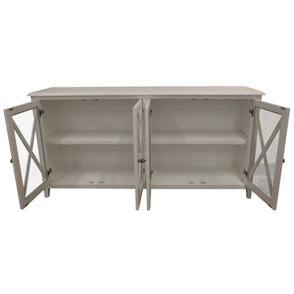 Buffet Table 180Cm 4 Glass Door Solid Acacia Wood Hampton Furniture -White