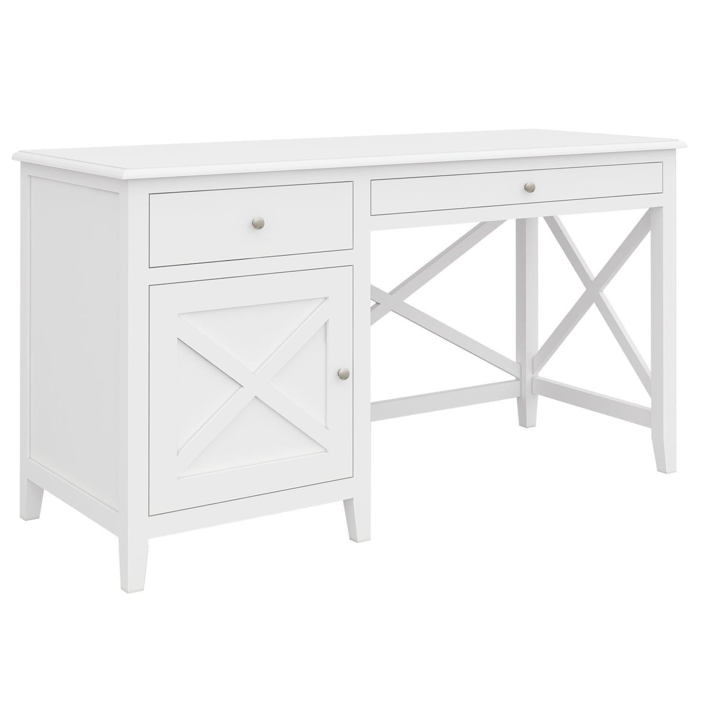 Study Computer Desk 140Cm Office Executive Table Solid Acacia Wood - White