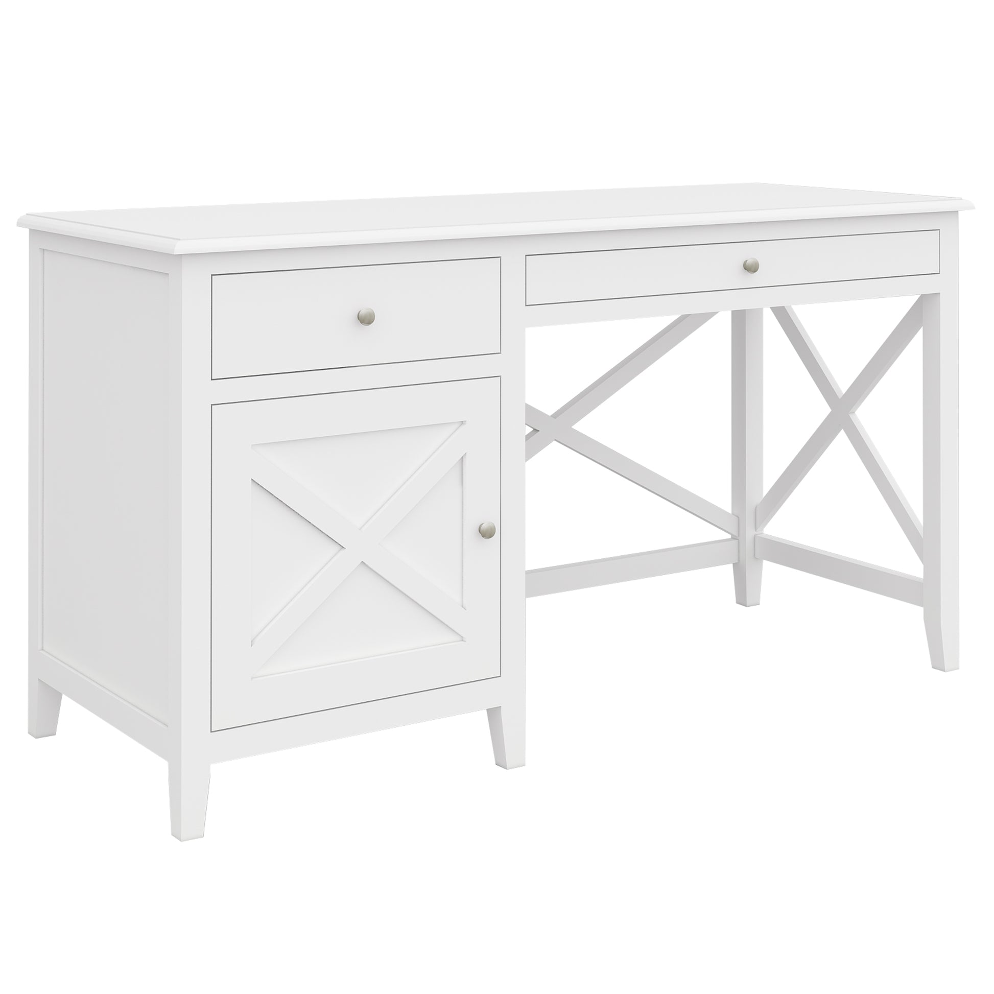 Study Computer Desk 140Cm Office Executive Table Solid Acacia Wood - White