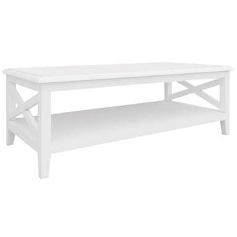  Coffee Table 120Cm Rectangular Solid Acacia Wood Hampton Furniture - White