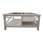 Coffee Table 100Cm Glass Top Solid Acacia Wood Hampton Furniture - White
