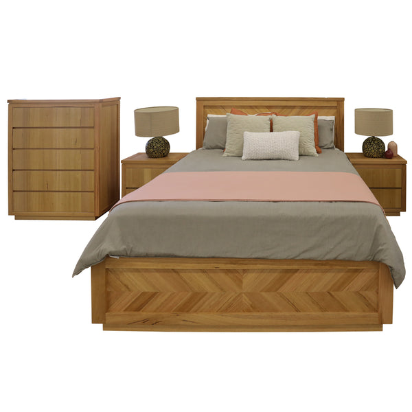  4Pc Queen Bed Frame Bedroom Suite Timber Bedside Tallboy Package Set