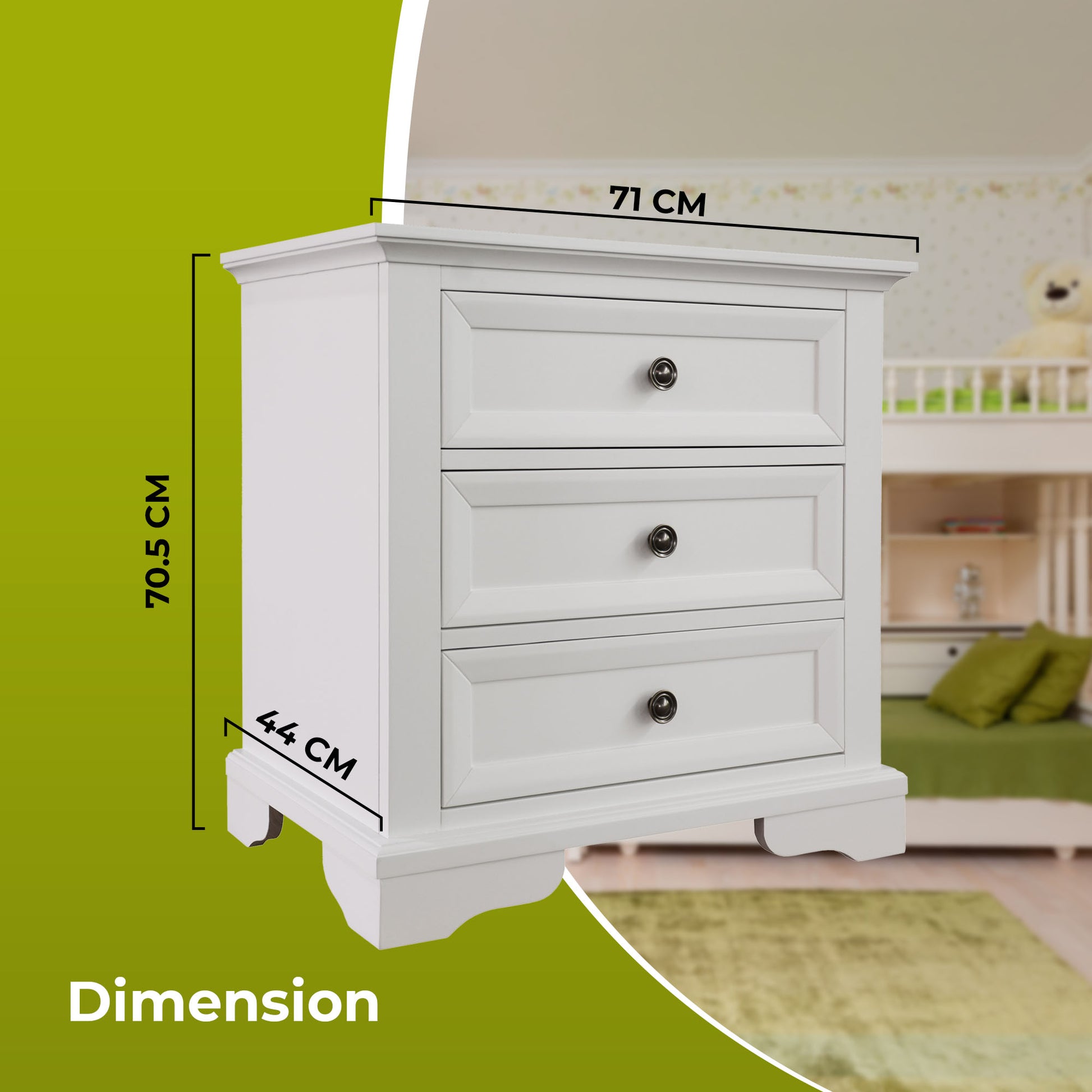 Bedside Table Set Of 2Pcs - 3 Drawers Storage Cabinet Nightstand - White