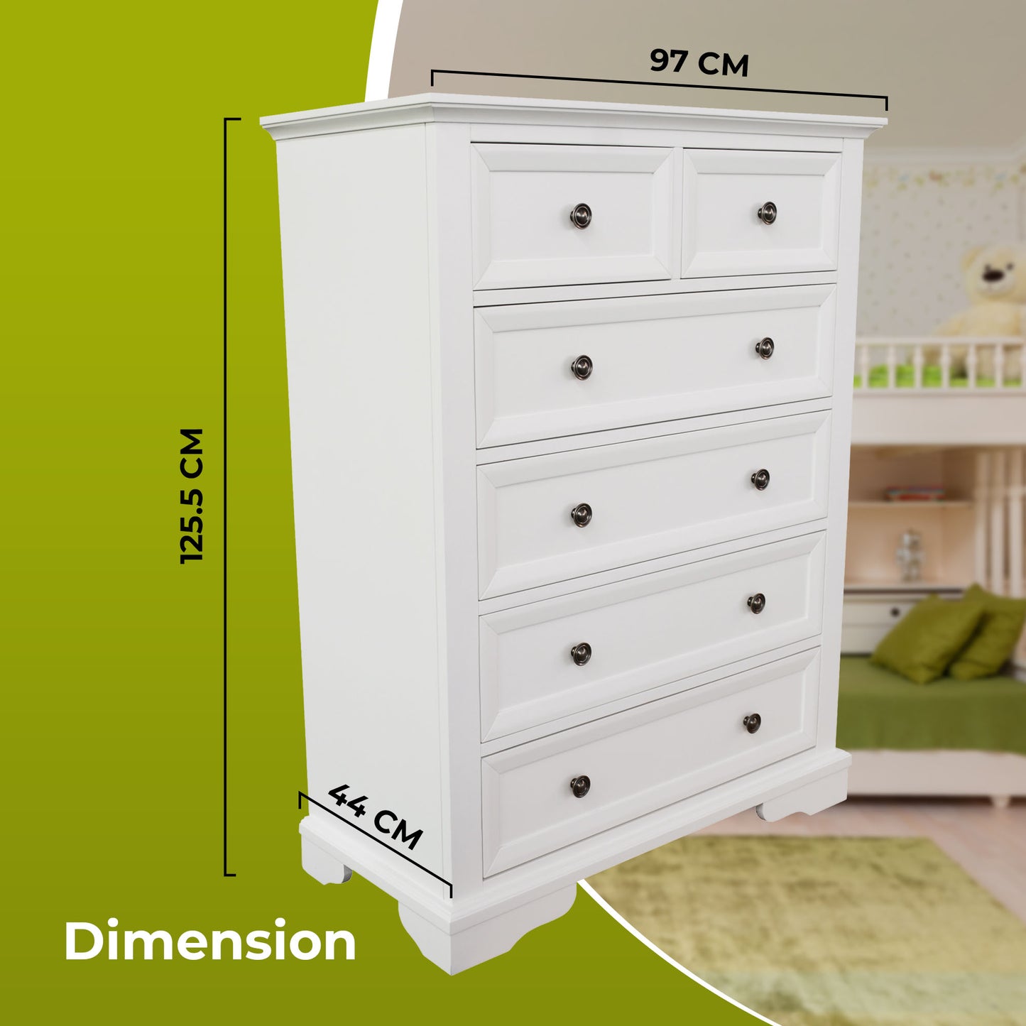 Tallboy 6 Chest Of Drawers Solid Acacia Wood Bed Storage Cabinet - White