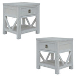 2Pc Set Bedside Tables Storage Cabinet Shelf Side End Table White Wash