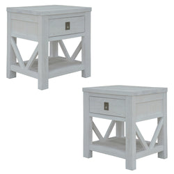 2Pc Set Bedside Tables Storage Cabinet Shelf Side End Table White Wash