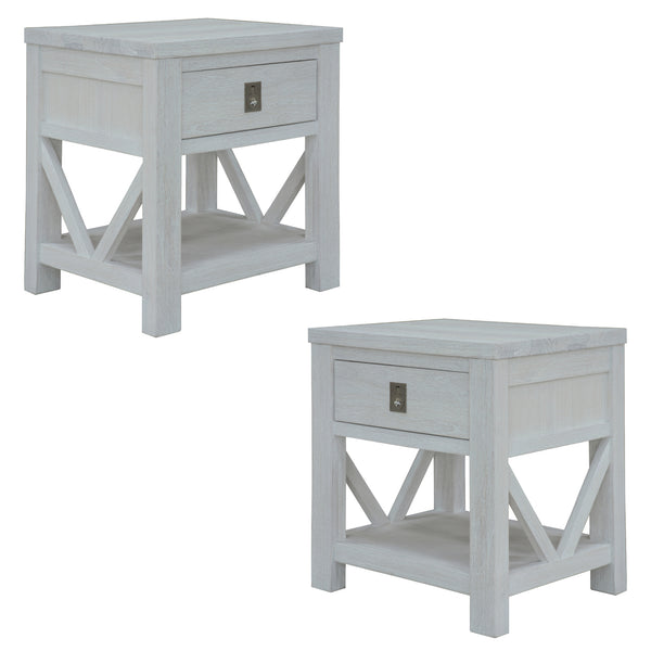  2Pc Set Bedside Tables Storage Cabinet Shelf Side End Table White Wash