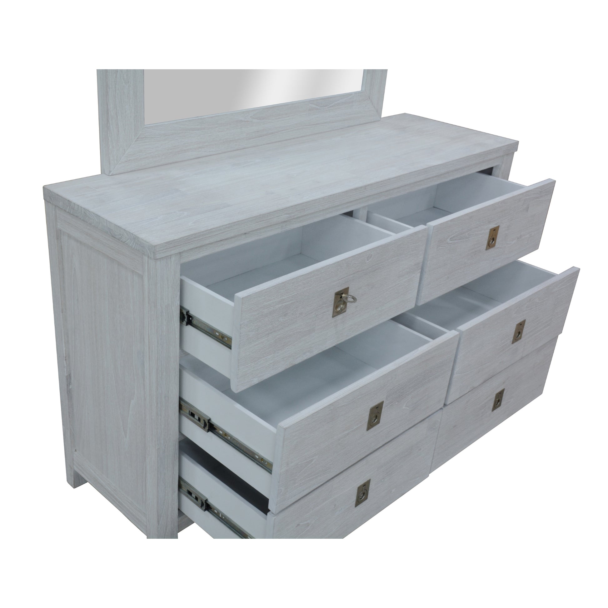 Dresser Mirror 6 Chest Of Drawers Tallboy Storage Cabinet White Wash