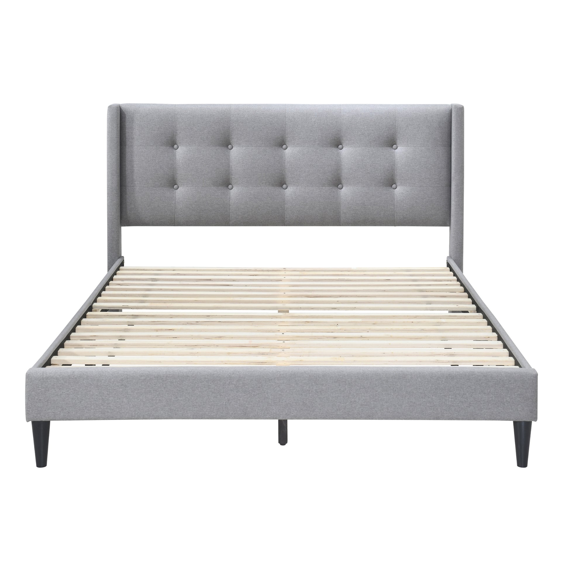 Queen Bed Tufted Button Headboard Fabric Upholstered - Light Grey