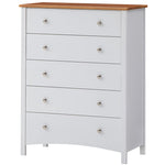 Tallboy 5 Chest Of Drawers Solid Rubber Wood Bed Storage Cabinet - White