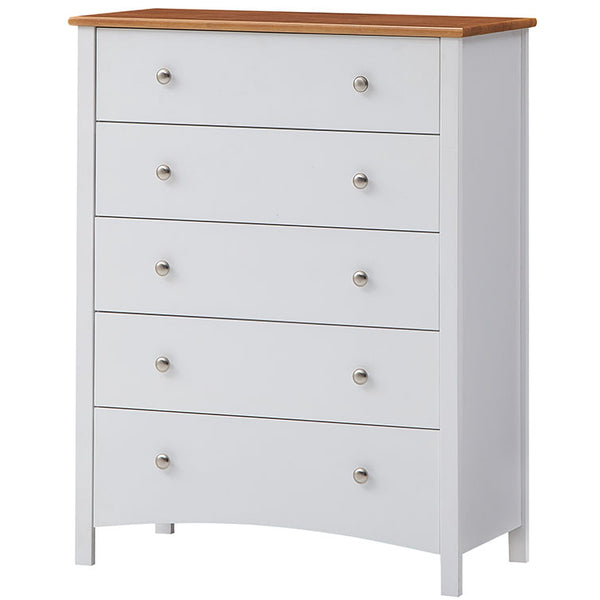  Tallboy 5 Chest Of Drawers Solid Rubber Wood Bed Storage Cabinet - White