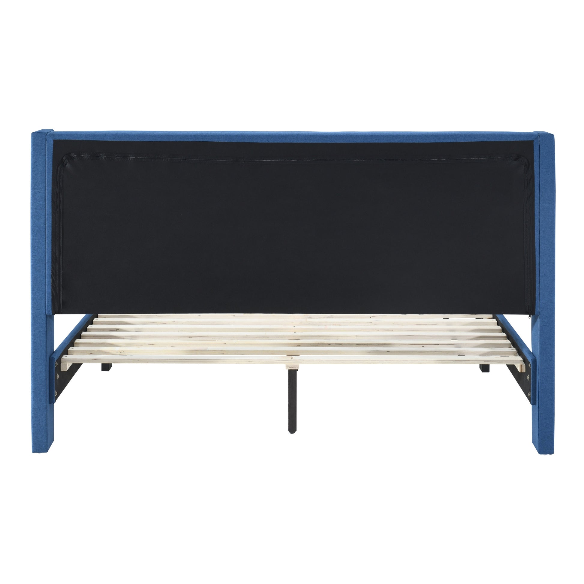 Queen Bed Winged Headboard Fabric Upholstered - Blue