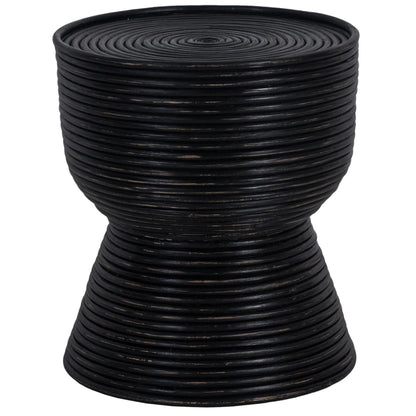 Rattan Round Side Sofa End Table 46Cm With Glass Top - Distressed Black
