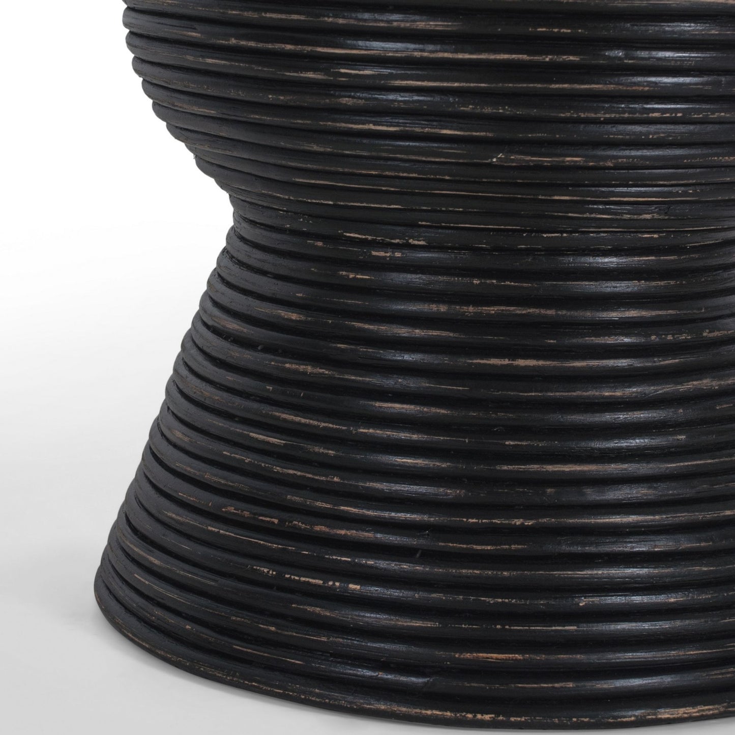 Rattan Round Side Sofa End Table 46Cm With Glass Top - Distressed Black