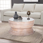 Rattan Round Coffee Table 80Cm With Glass Top - Whitewash