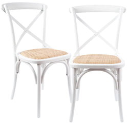 Crossback Dining Chair Solid Birch Timber Wood Ratan - White