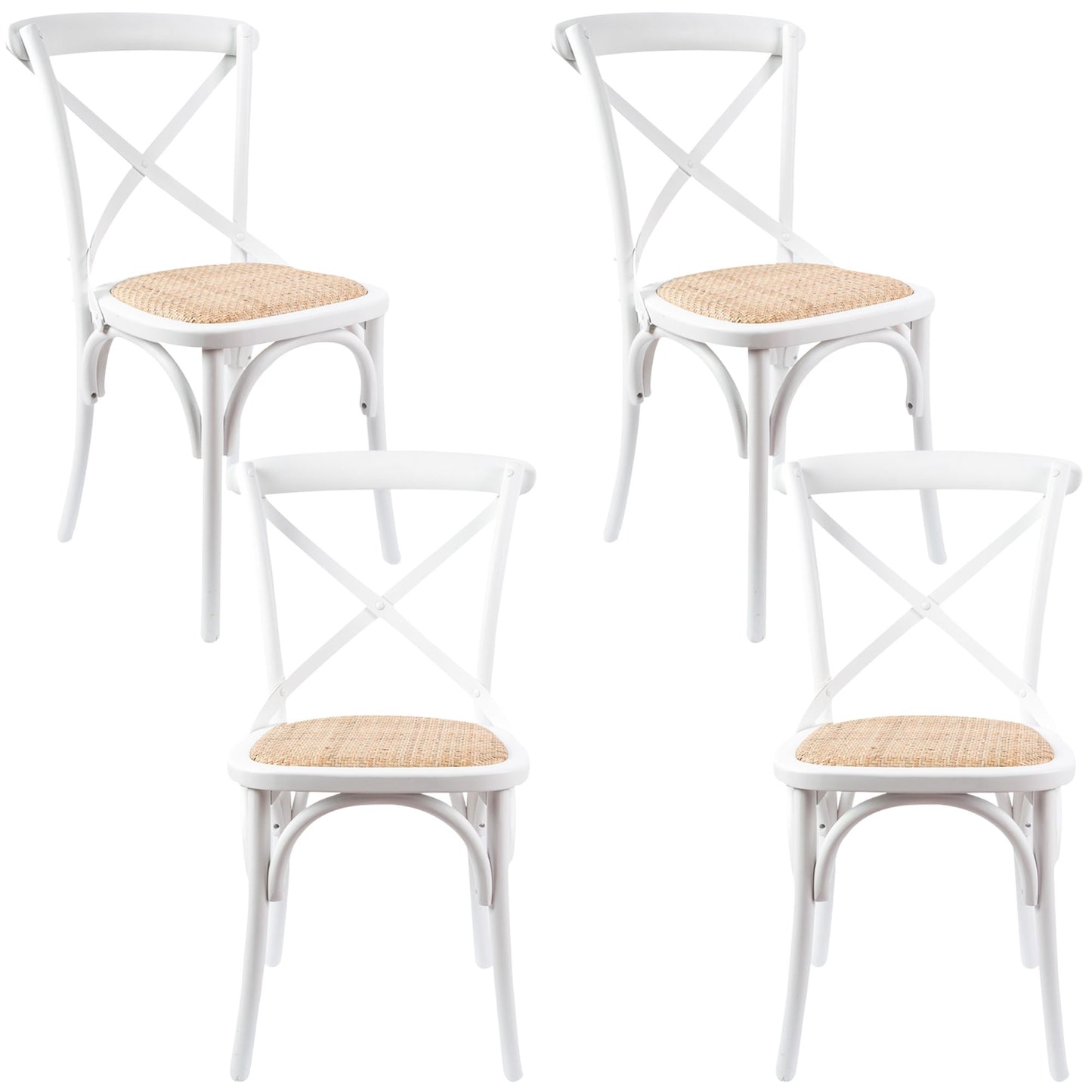 Crossback Dining Chair Solid Birch Timber Wood Ratan - White