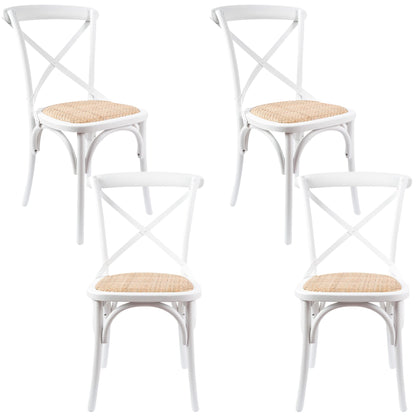 Crossback Dining Chair Solid Birch Timber Wood Ratan - White