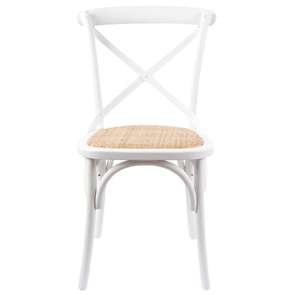 Crossback Dining Chair Solid Birch Timber Wood Ratan - White