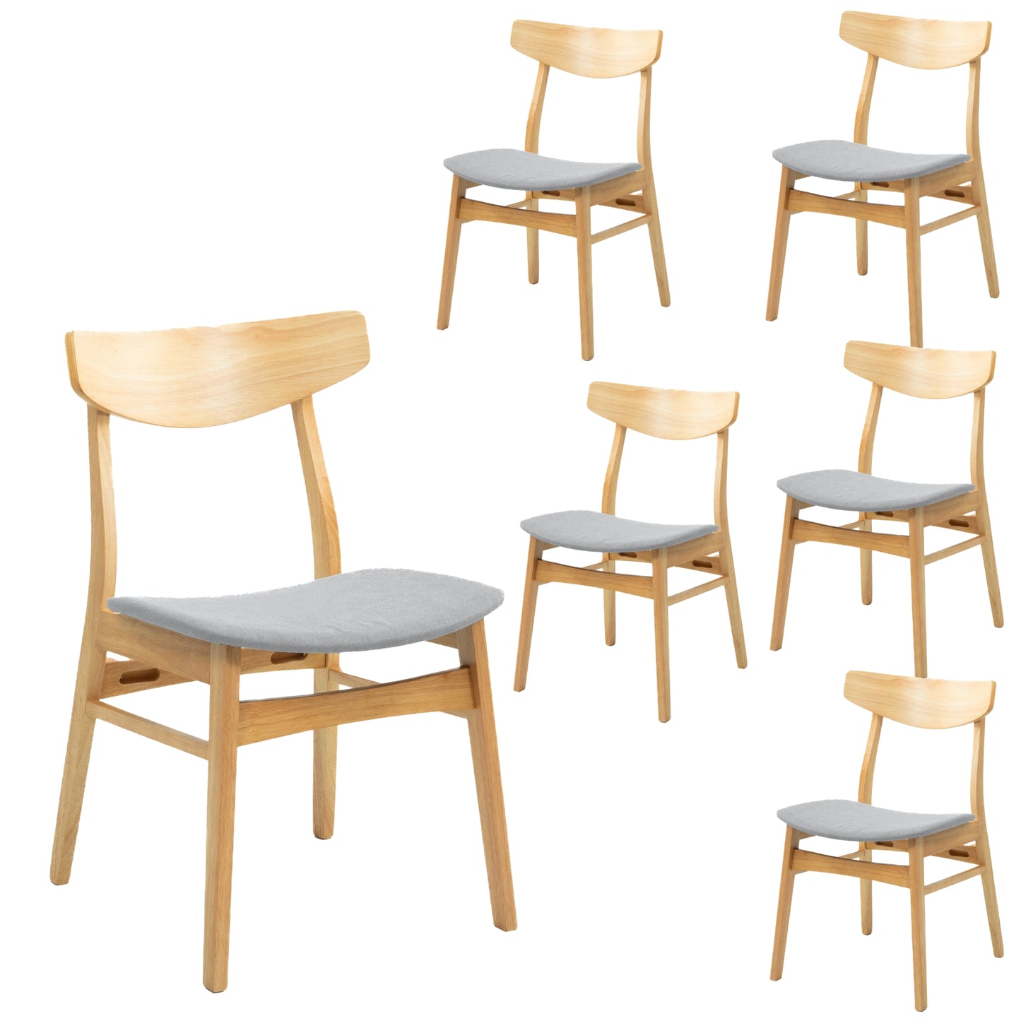 7Pc Set Dining Set 150Cm Table 6 Chair Fabric Seat Scandinavian Style