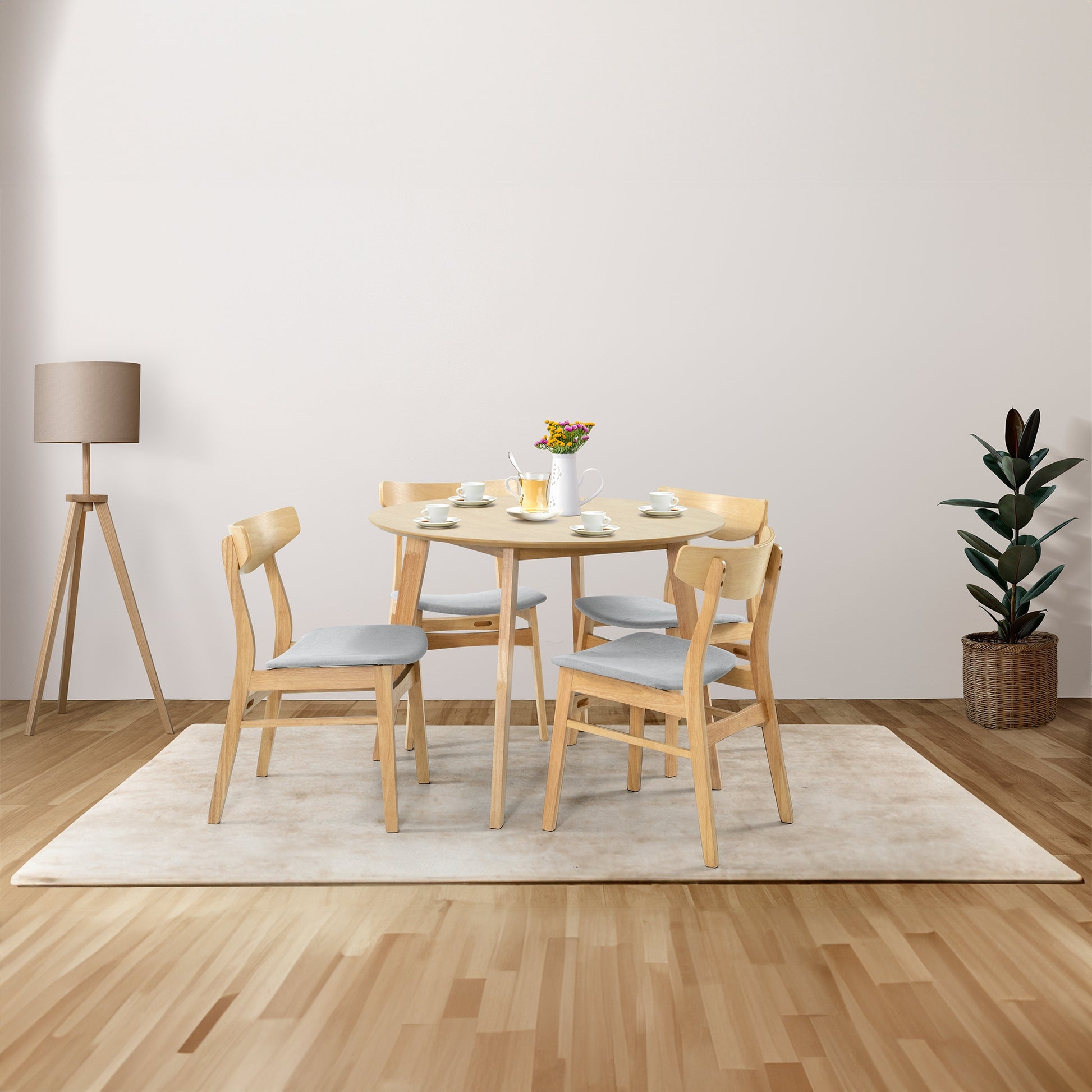 100Cm Round Dining Table Scandinavian Style Solid Rubberwood Natural