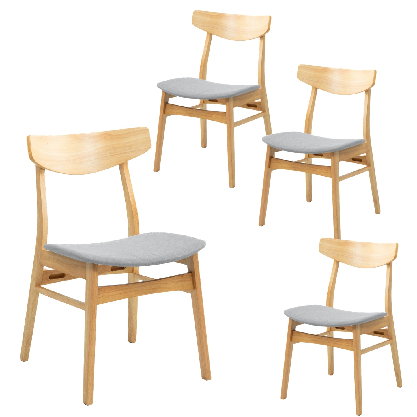 5Pc Set Dining Set 100Cm Round Table 4 Chair Fabric Seat Scandinavian