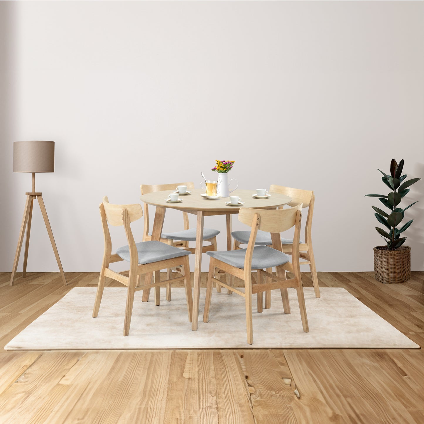 Dining Chair Fabric Seat Scandinavian Style Solid Rubberwood