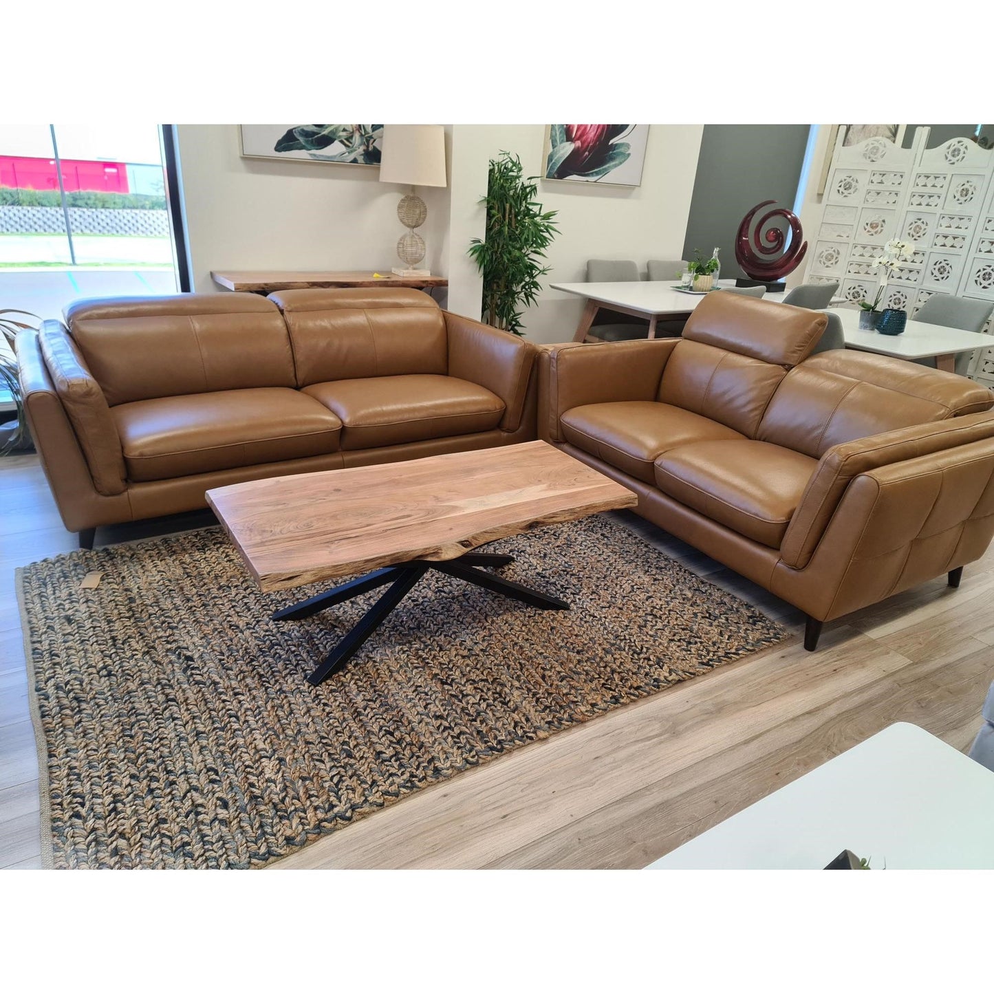 Coffee Table 130Cm Live Edge Solid Acacia Timber Wood Metal Leg -Natural