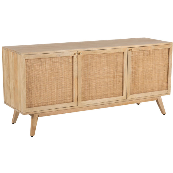  Buffet Table 150Cm 3 Door Solid Mango Wood Storage Cabinet Natural