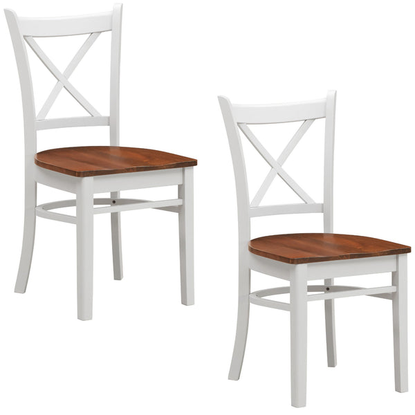  Dining Chair Set Of 2 Crossback Solid Rubber Wood Furniture - White Oak