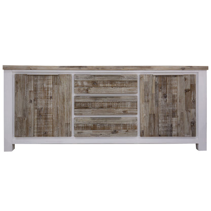 Buffet Table 200Cm 2 Door 3 Drawer Solid Acacia Timber - White Brush