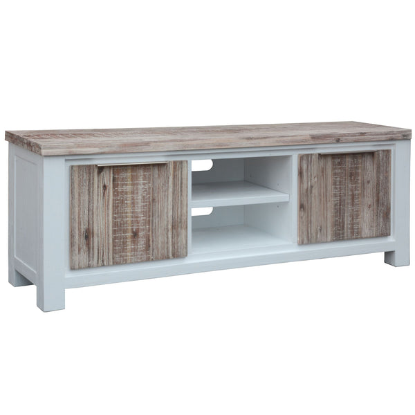  Entertainment Tv Unit 176Cm 2 Door Solid Acacia Timber -White Brush