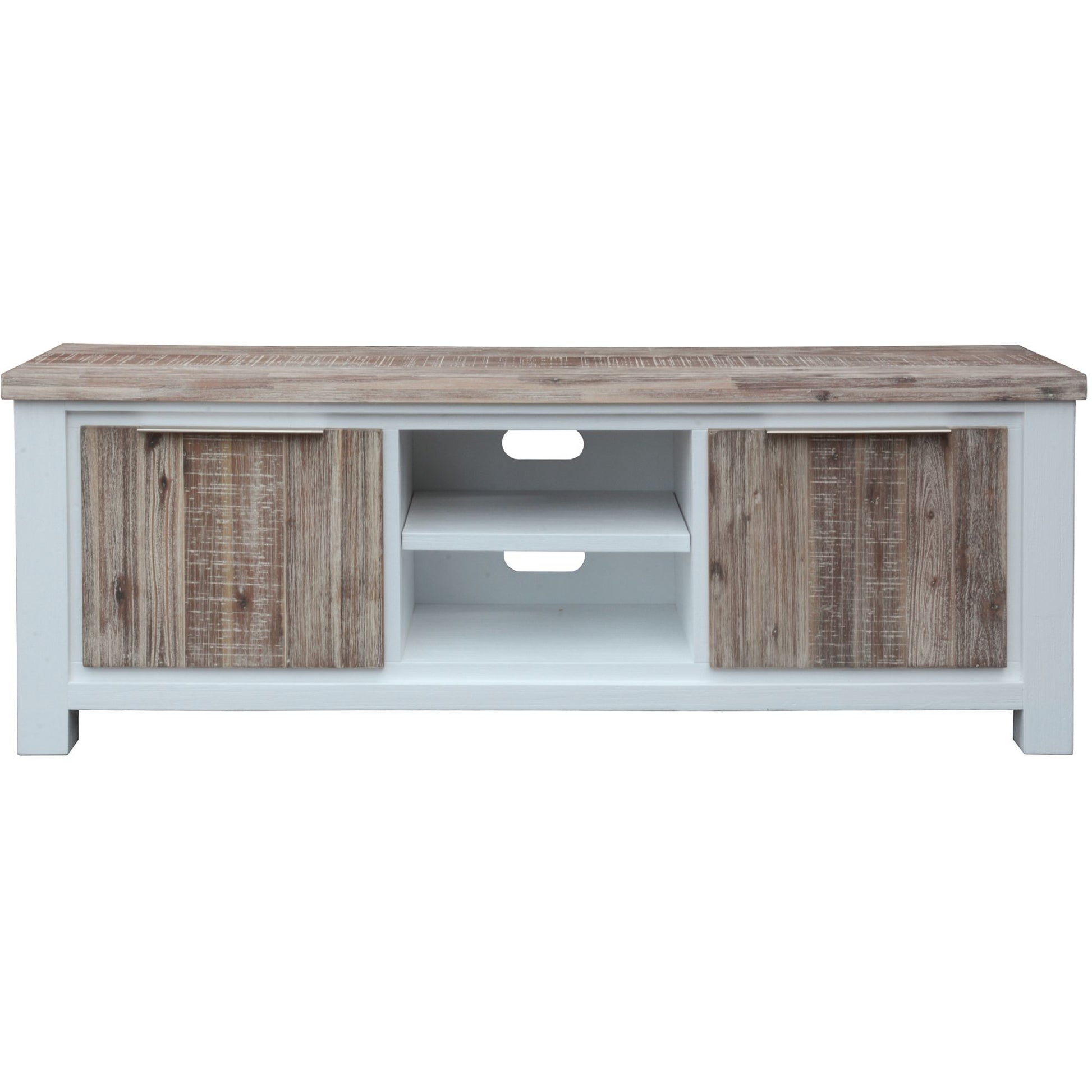 Entertainment Tv Unit 176Cm 2 Door Solid Acacia Timber -White Brush