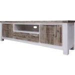 Entertainment Tv Unit 210Cm 2 Door Solid Acacia Timber -White Brush