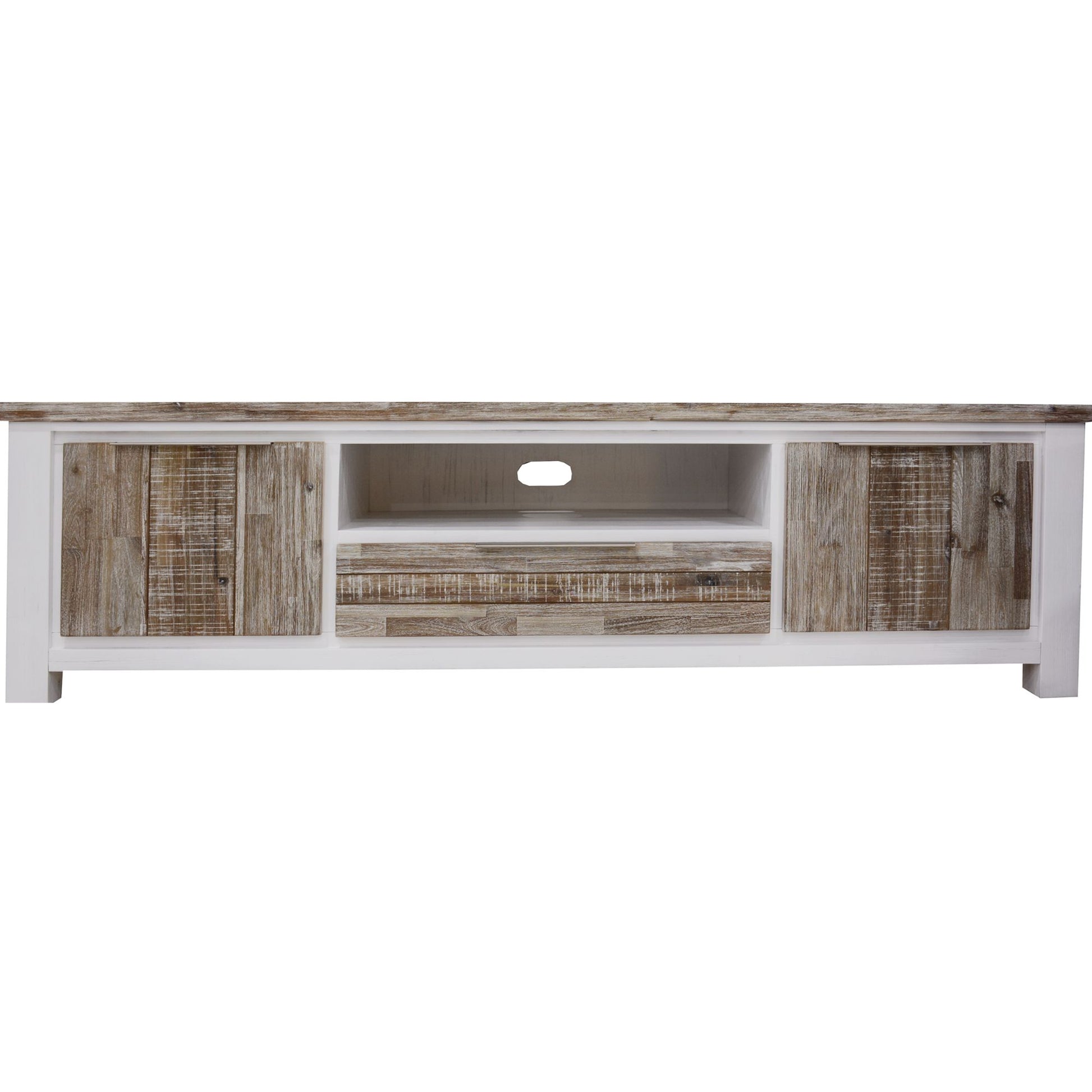 Entertainment Tv Unit 210Cm 2 Door Solid Acacia Timber -White Brush