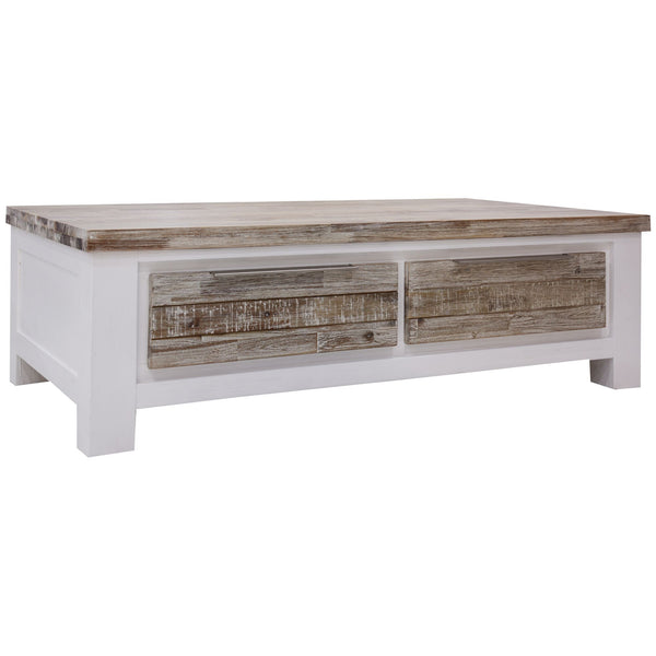  Coffee Table 130Cm 2 Drawer Solid Acacia Timber Wood - White Brush